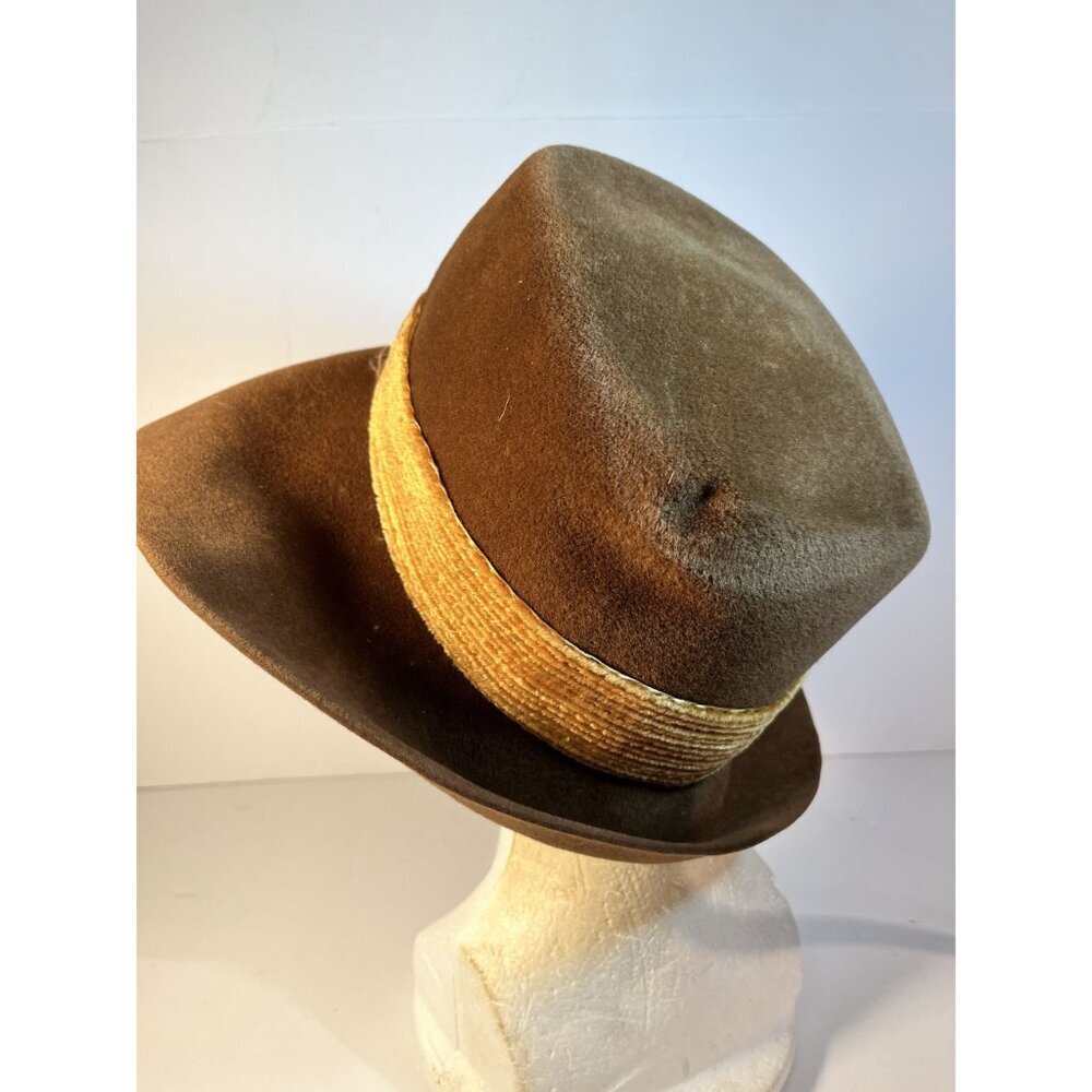 Vintage Jan Leslie Brown Hat Imported Velour Mod Theater Cosplay READ - Picture 7 of 11